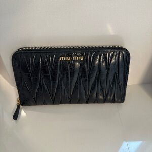 Vintage Miu Miu Matelasse Black Leather Long Wallet